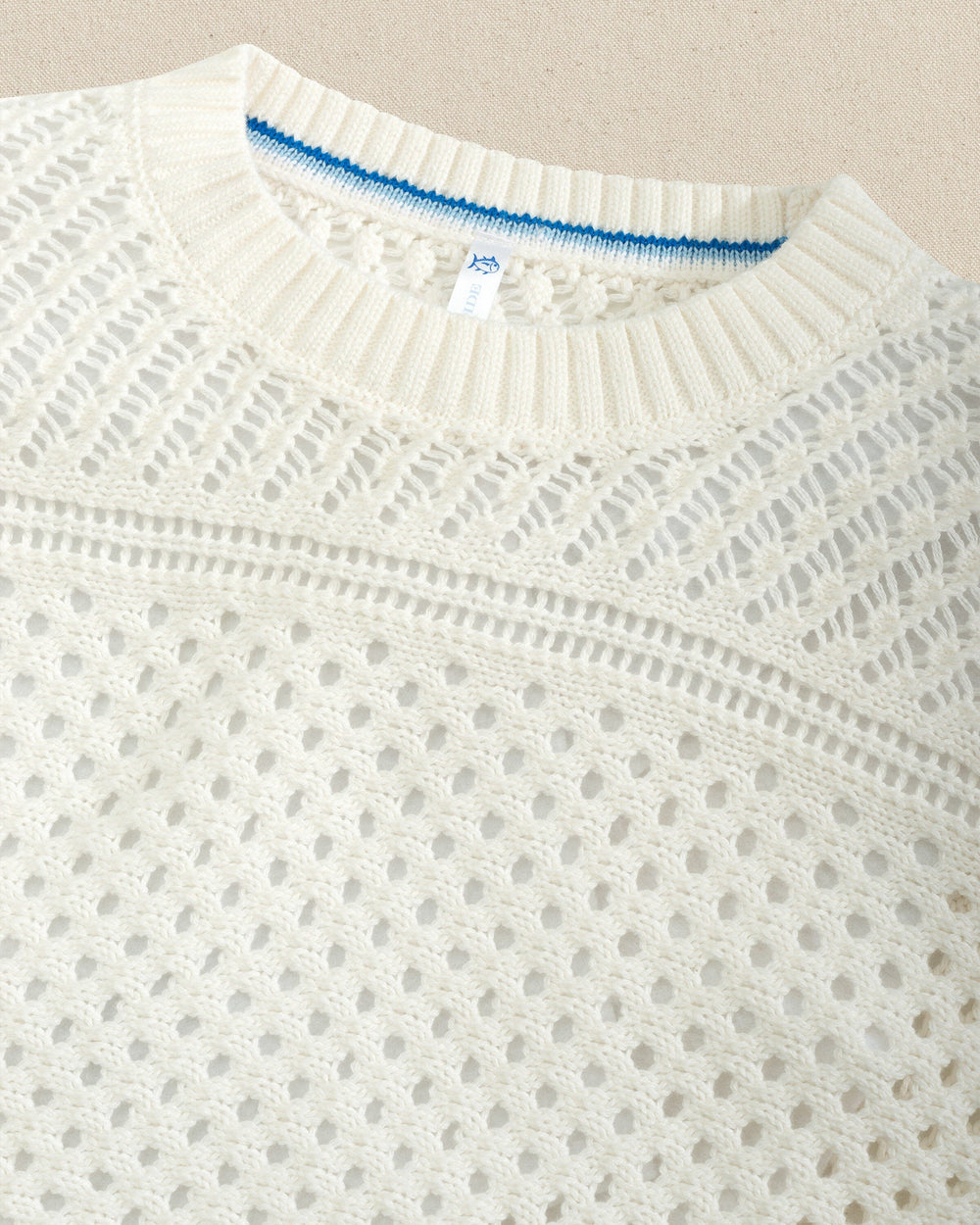 The detail view of the Southern Tide Ophelia Open Stitch Sweater by Southern Tide - Sand White