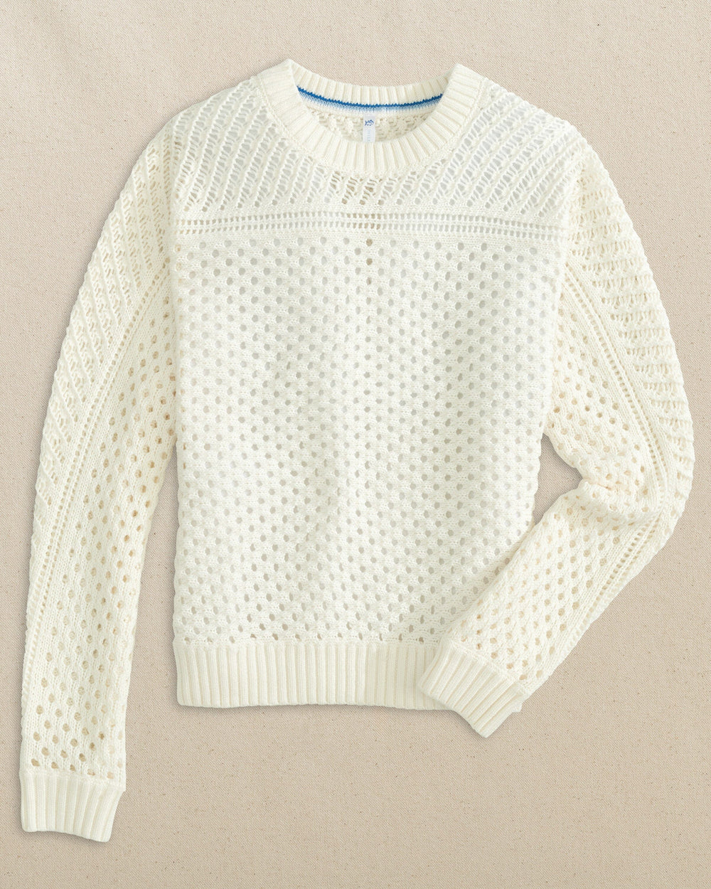 The front view of the Southern Tide Ophelia Open Stitch Sweater by Southern Tide - Sand White