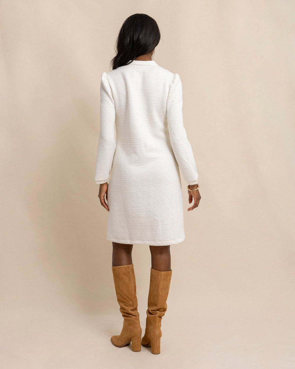 The back view of the Southern Tide Oren Quilted Dress by Southern Tide - Sand White