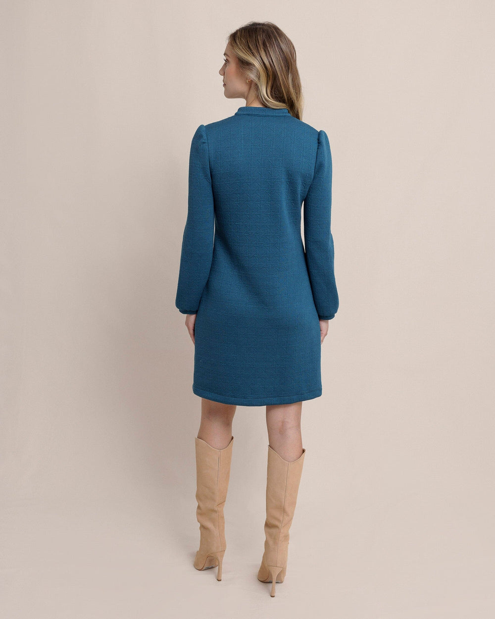 The back view of the Southern Tide Oren Quilted Dress by Southern Tide - Teal Haze