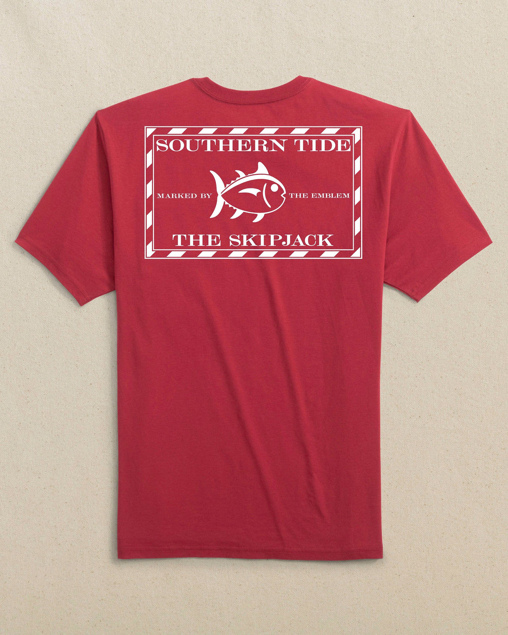 The back view of the Southern Tide Original Skipjack Gameday Colors Short Sleeve T-Shirt by Southern Tide - Crimson and White