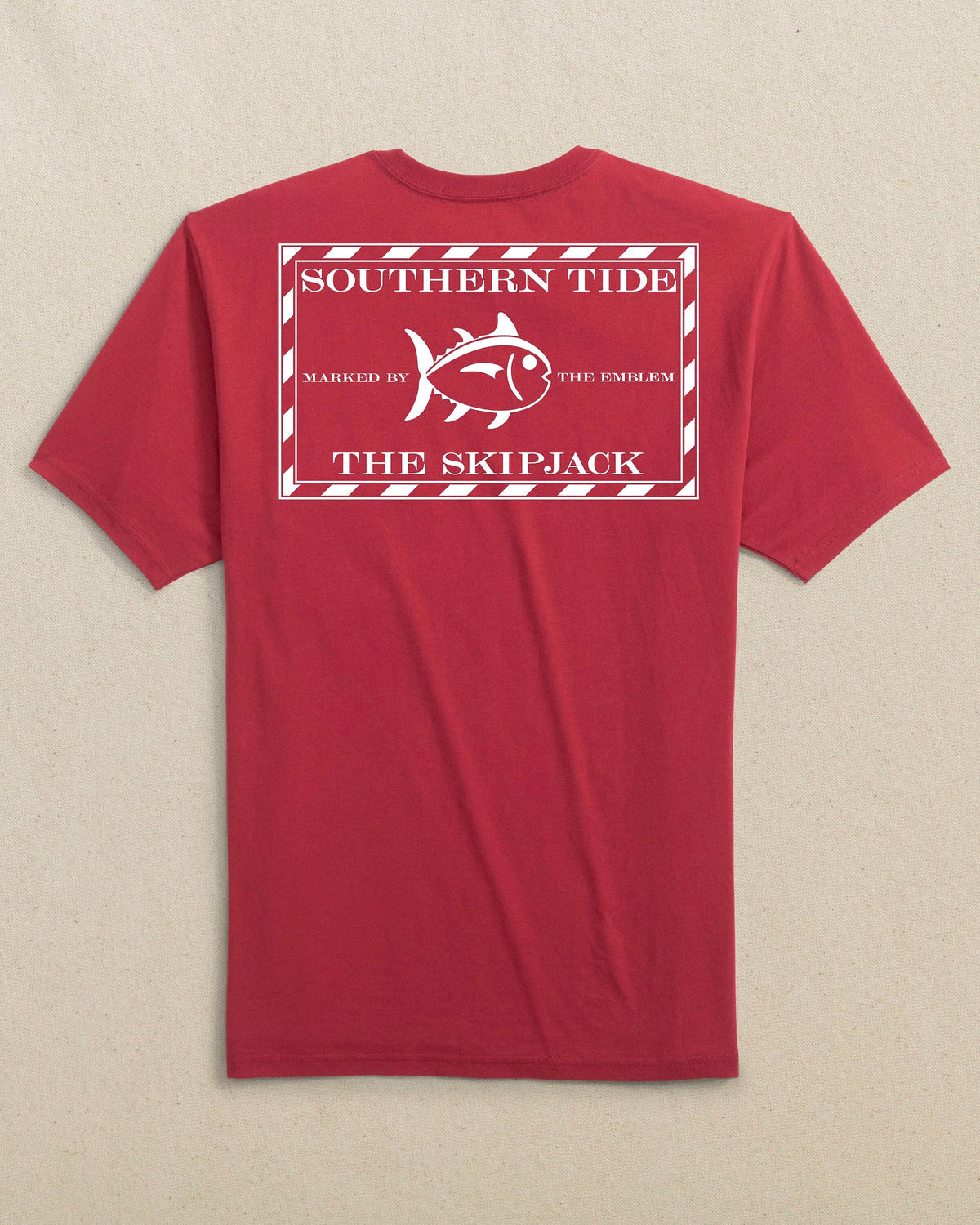 The back view of the Southern Tide Original Skipjack Gameday Colors Short Sleeve T-Shirt by Southern Tide - Crimson and White