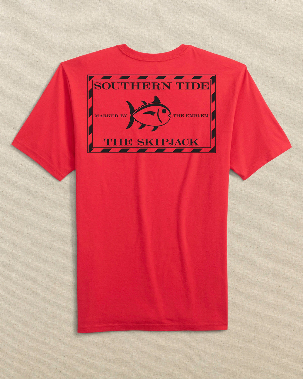 The back view of the Southern Tide Original Skipjack Gameday Colors Short Sleeve T-Shirt by Southern Tide - Varsity Red and Black
