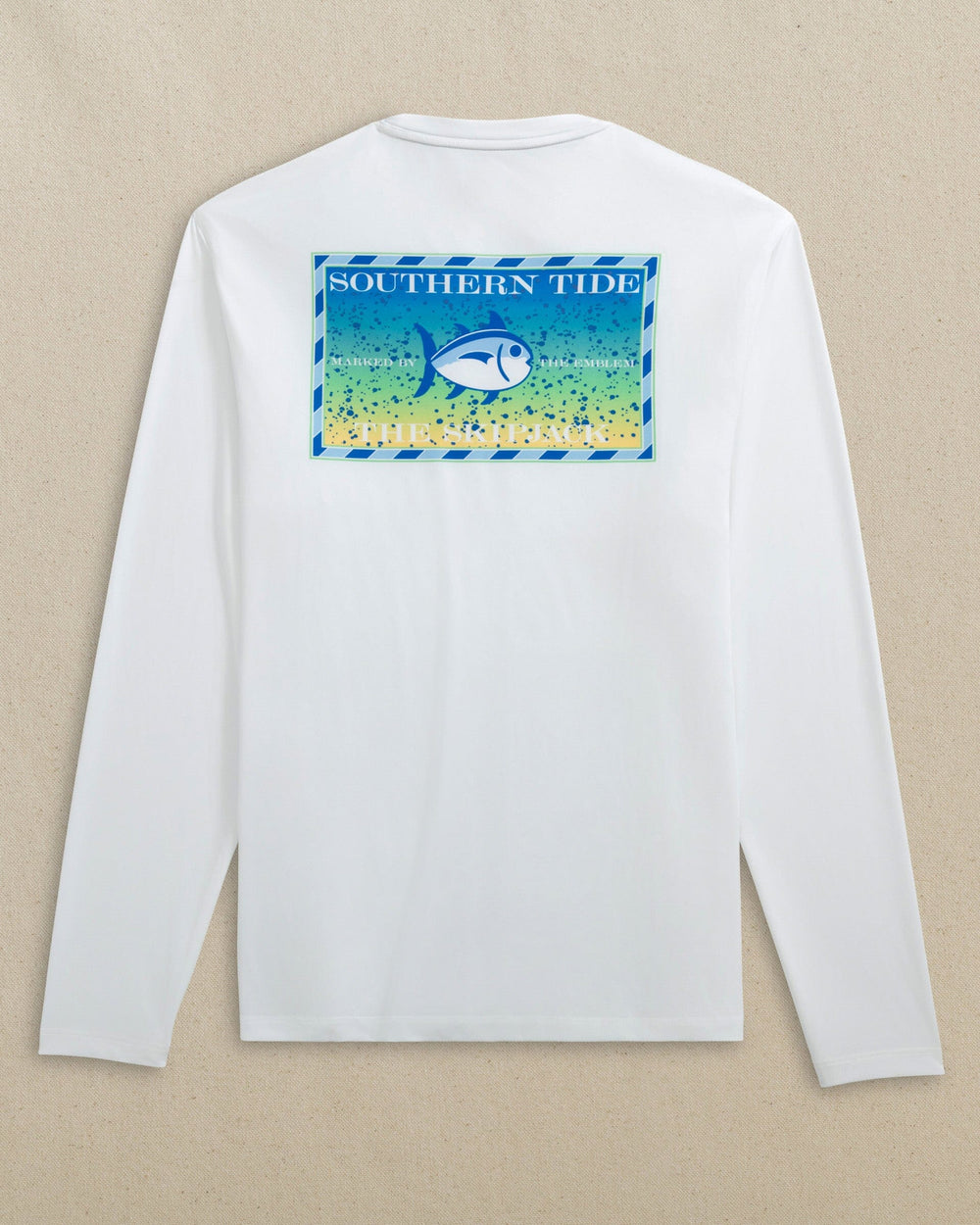 The back view of the Southern Tide Original Skipjack Mahi Mahi Long Sleeve Performance T-Shirt by Southern Tide - Classic White
