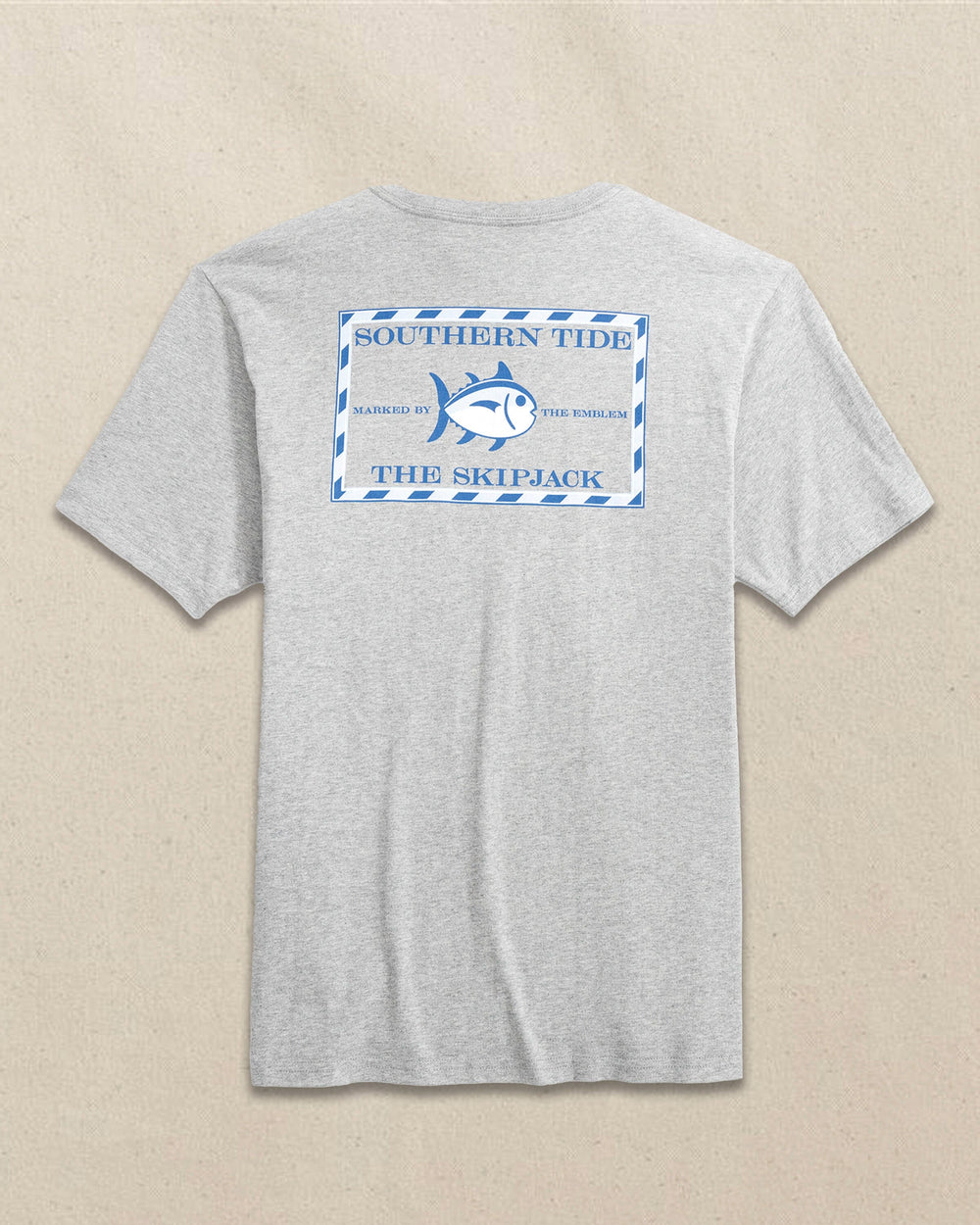 The back view of the Southern Tide Original Skipjack Short Sleeve Pocket T-Shirt by Southern Tide - Heather Grey