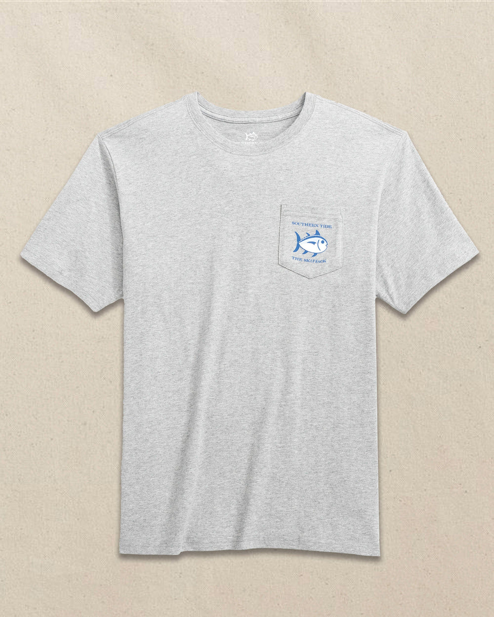 The front view of the Southern Tide Original Skipjack Short Sleeve Pocket T-Shirt by Southern Tide - Heather Grey