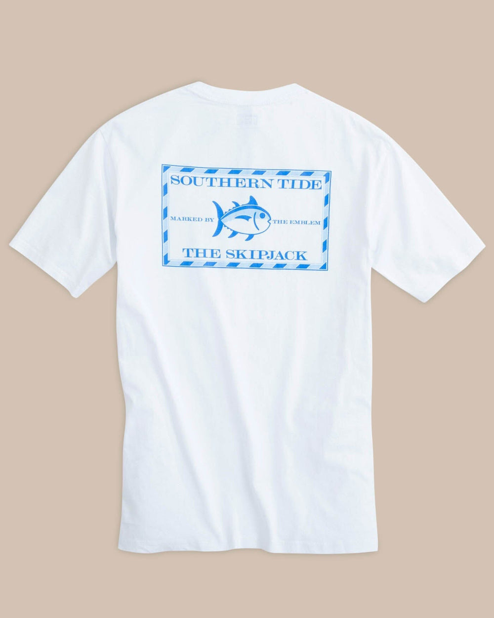 The back view of the Men's White Original Skipjack Short Sleeve T-Shirt by Southern Tide - White