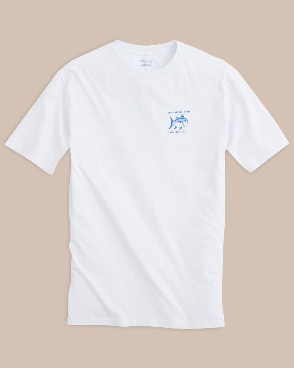 The front view of the Men's White Original Skipjack Short Sleeve T-Shirt by Southern Tide - White