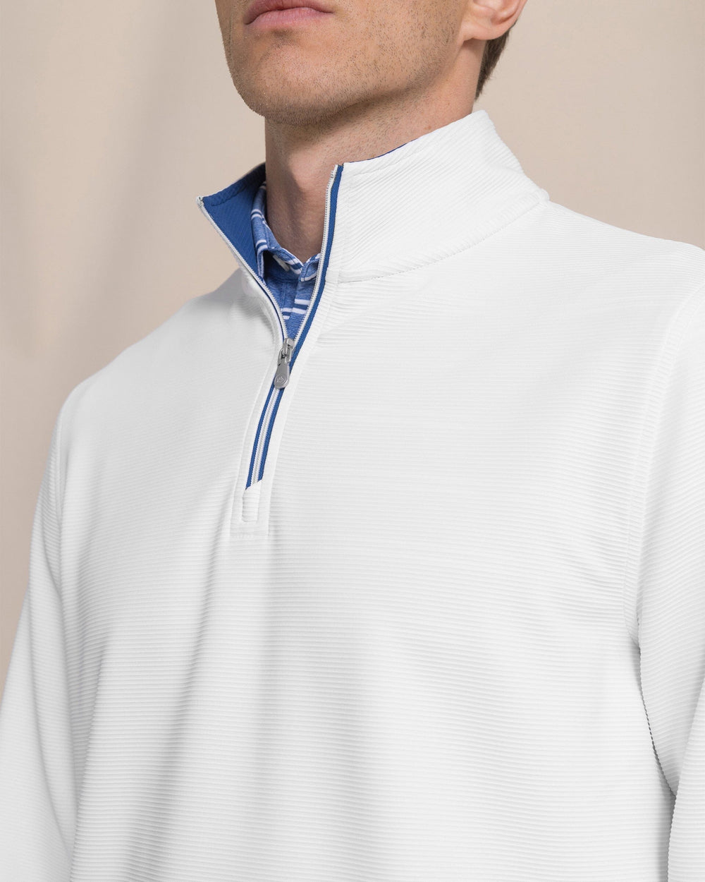 The detail view of the Southern Tide Ottoman Quarter Zip by Southern Tide - Classic White