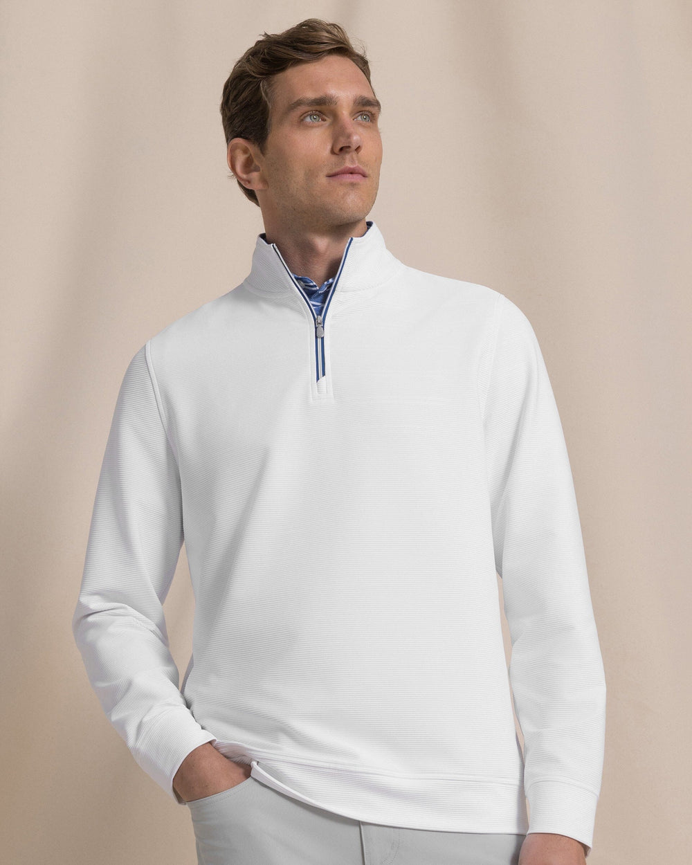 The front view of the Southern Tide Ottoman Quarter Zip by Southern Tide - Classic White