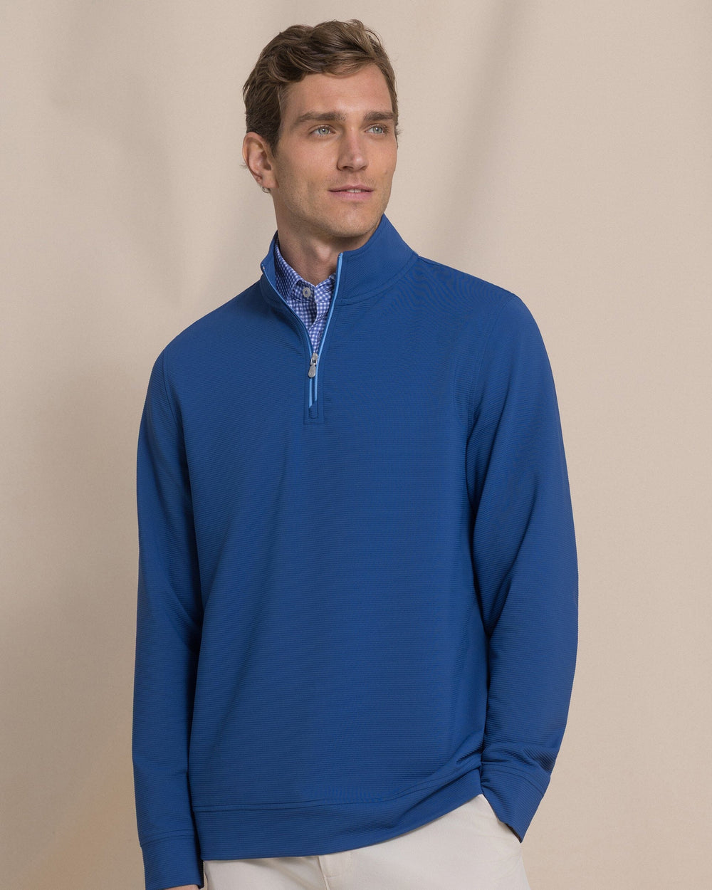 The front view of the Southern Tide Ottoman Quarter Zip by Southern Tide - Nautical Blue