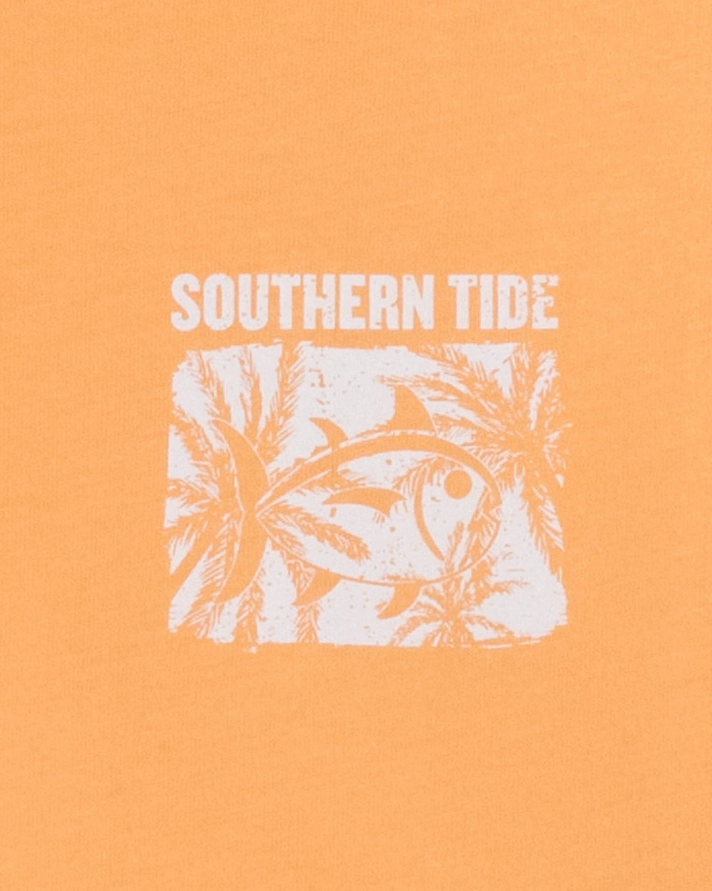 The detail view of the Southern Tide Palm and Breezy Short Sleeve T-shirt by Southern Tide - Salmon Bluff Orange