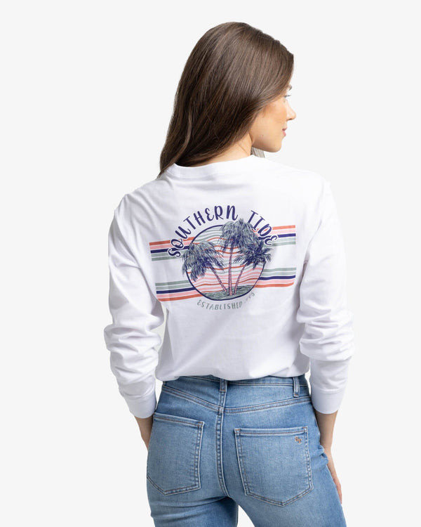 The back view of the Southern Tide Palm Circle Long Sleeve T-shirt by Southern Tide - Classic White