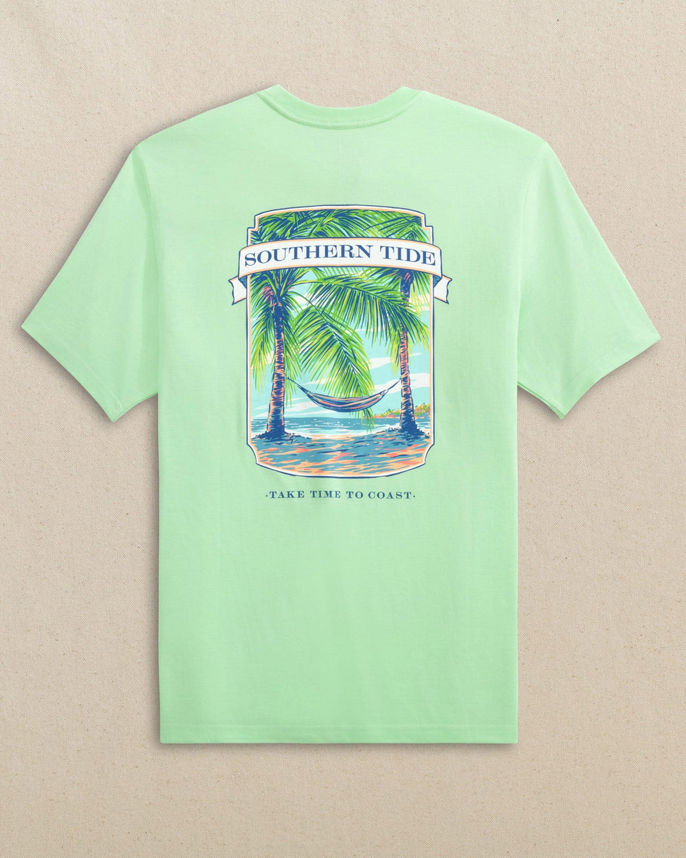 The back view of the Southern Tide Palm Hammock Time to Coast Short Sleeve T-Shirt by Southern Tide - Green Ash