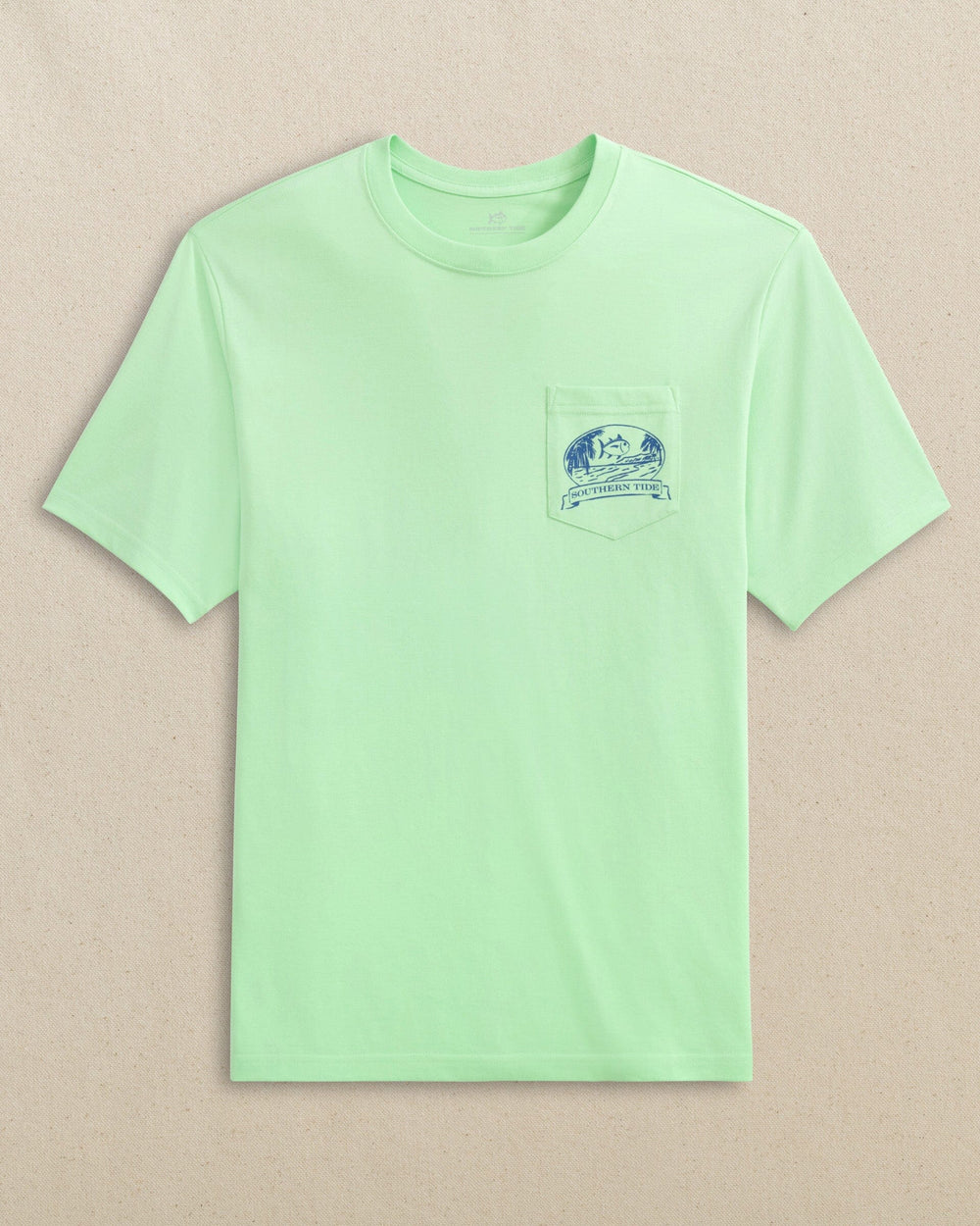 The front view of the Southern Tide Palm Hammock Time to Coast Short Sleeve T-Shirt by Southern Tide - Green Ash