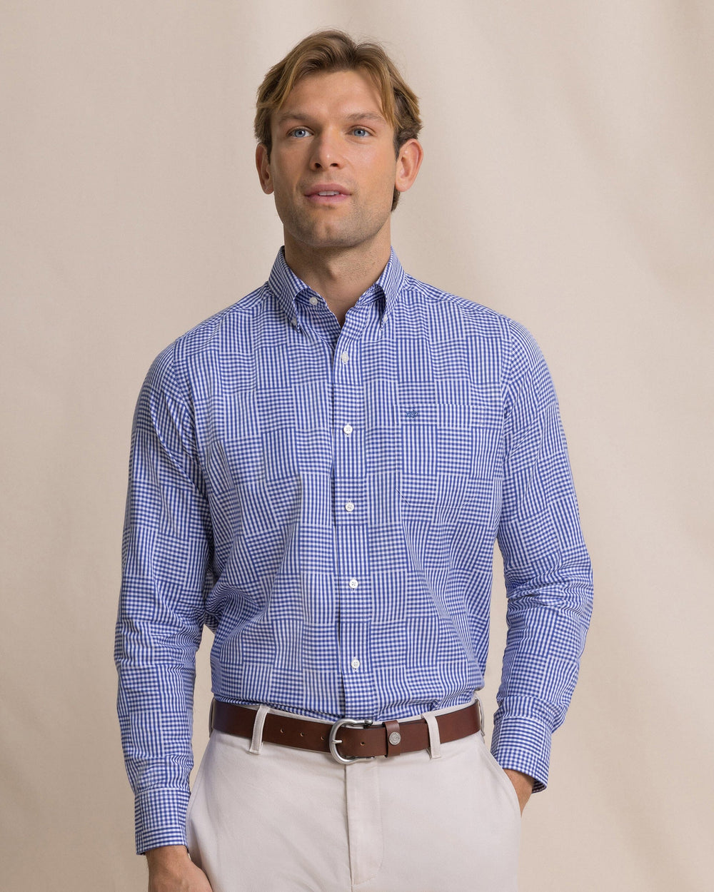 Southern Tide Men's Palmetto Point Gingham Sport Shirt Blue (Size M) 100% Cotton