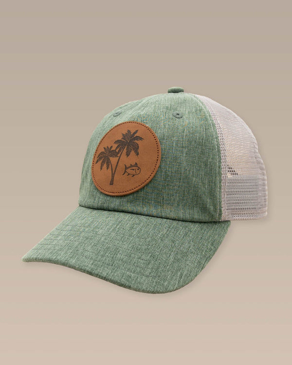 The front view of the Southern Tide Palmetto Skipjack Trucker Hat by Southern Tide - Sage