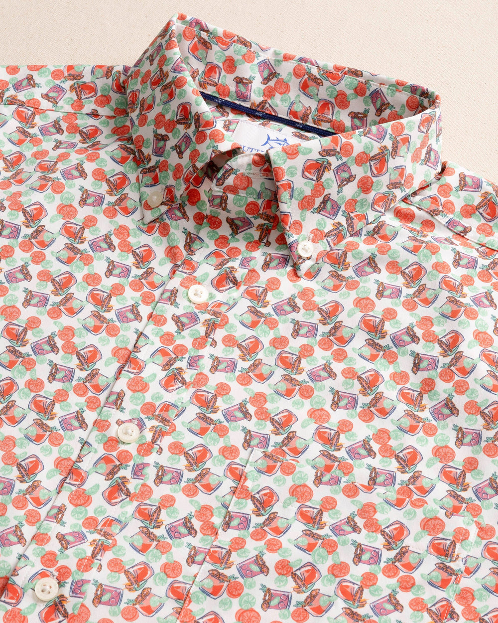 The detail view of the Southern Tide Paloma Paradise Intercoastal Short Sleeve Sport Shirt by Southern Tide - Classic White