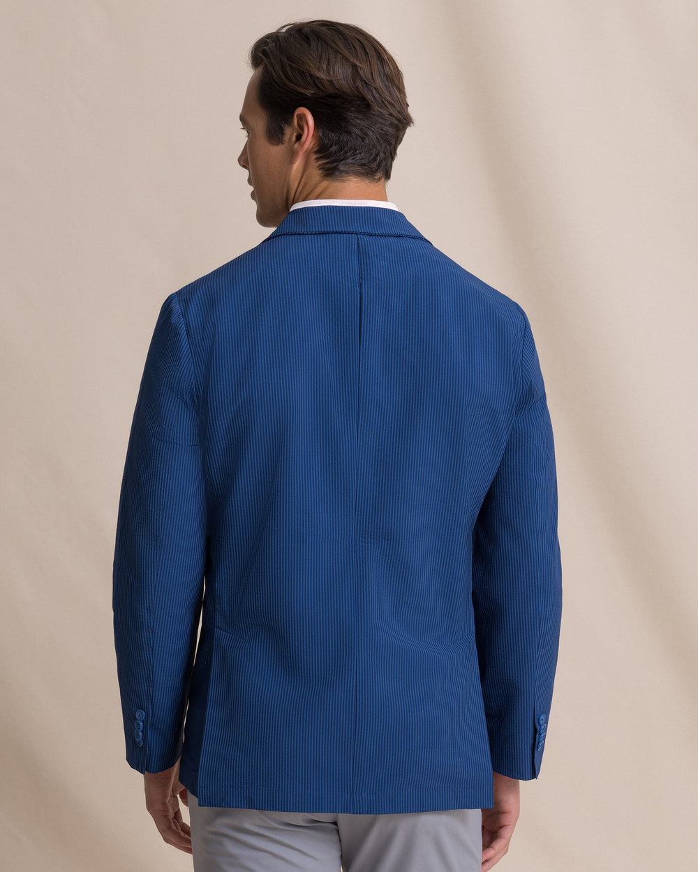 The back view of the Southern Tide Pamlico Seersucker Blazer by Southern Tide - Nautical Blue