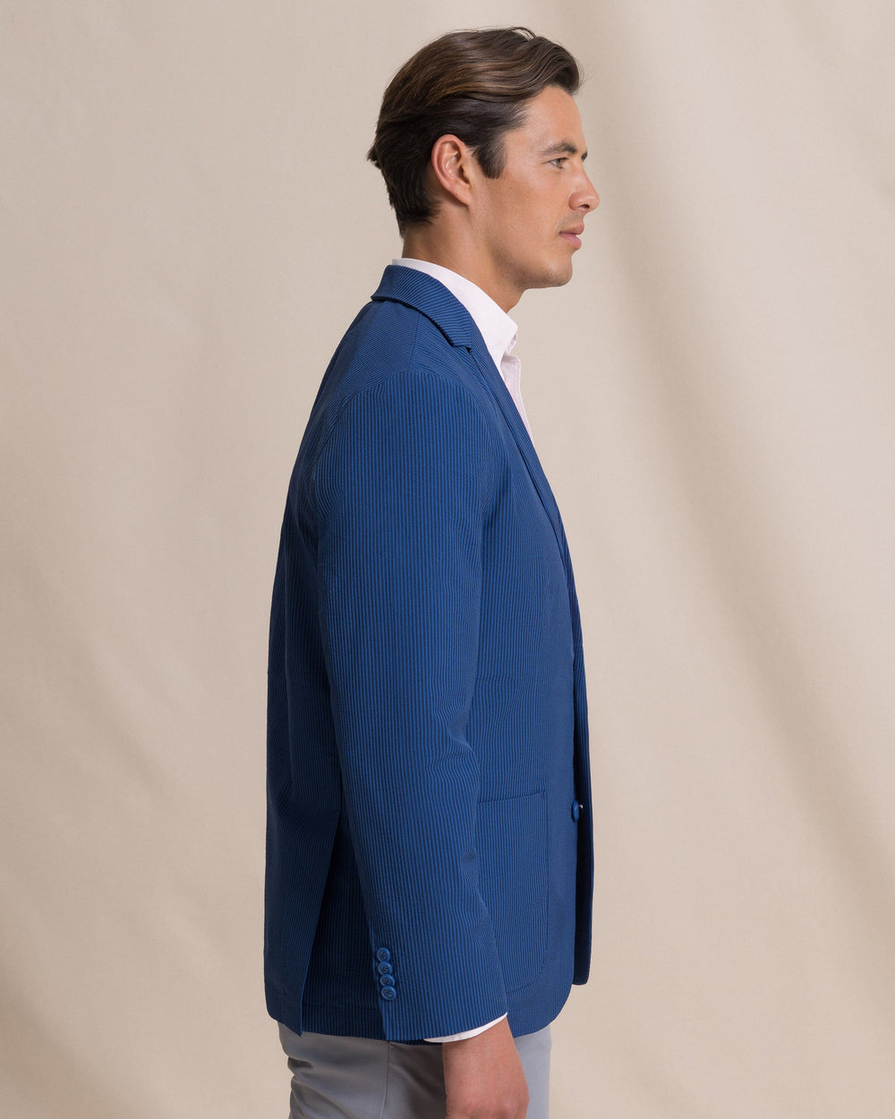 The side view of the Southern Tide Pamlico Seersucker Blazer by Southern Tide - Nautical Blue
