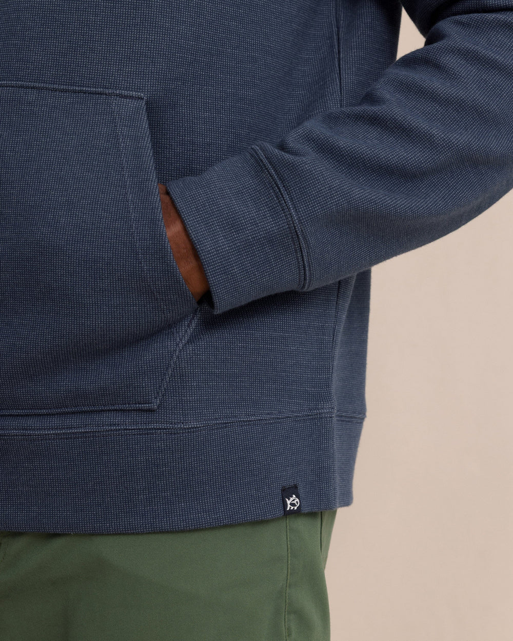 The detail view of the Southern Tide Pearl Cove Fleece Hoodie by Southern Tide - Dress Blue