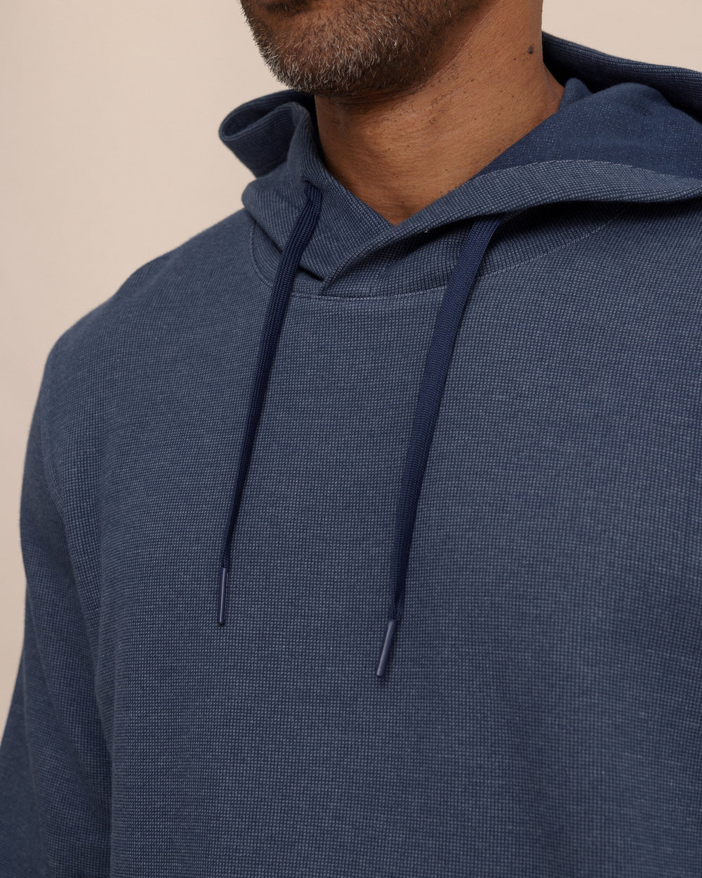 The detail view of the Southern Tide Pearl Cove Fleece Hoodie by Southern Tide - Dress Blue