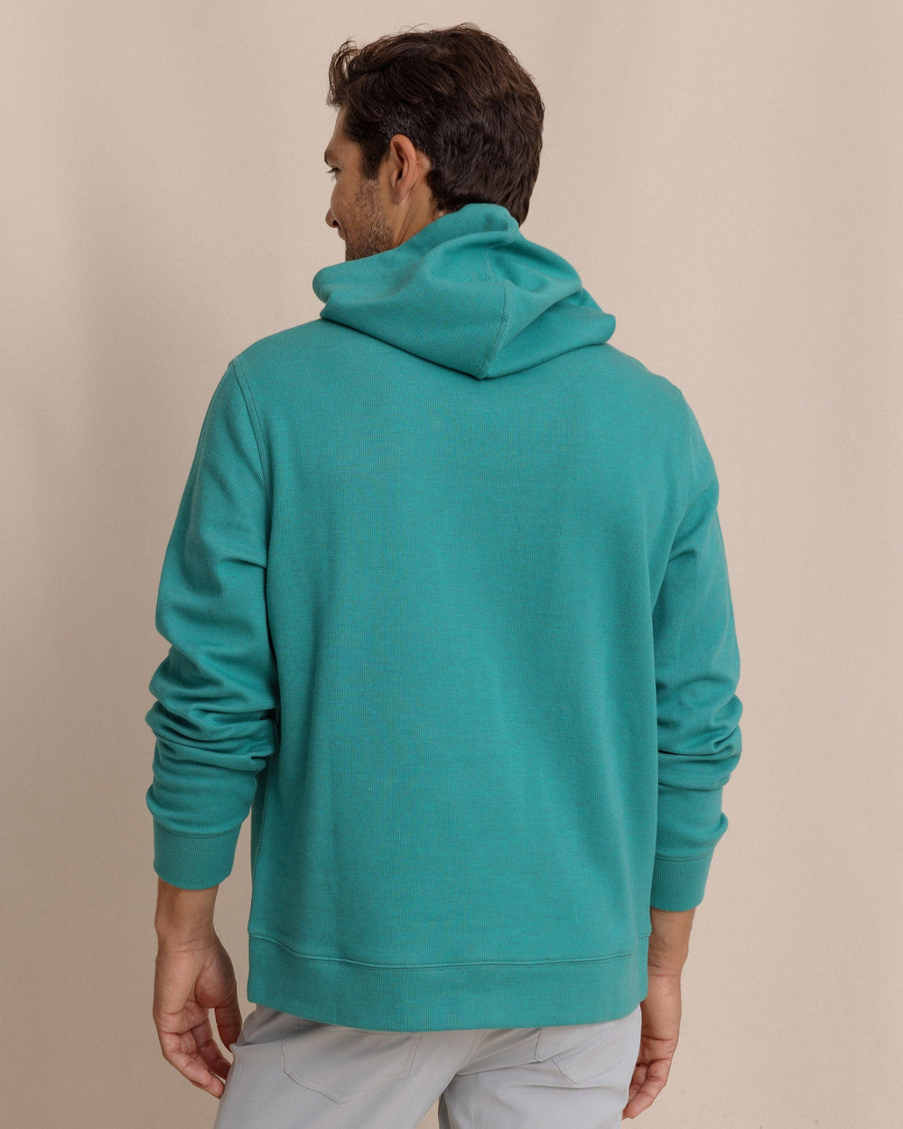 The back view of the Southern Tide Pearl Cove Fleece Hoodie by Southern Tide - Spruce Shade