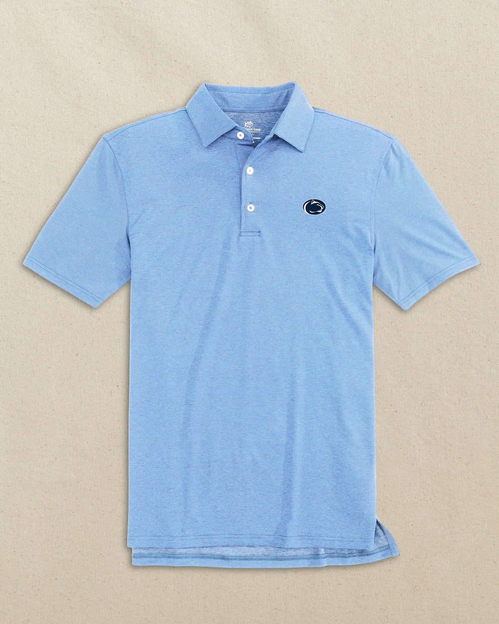 The front view of the Southern Tide Penn State Nittany Lions brrr°®-eeze Heather Polo by Southern Tide - Heather Ocean Channel