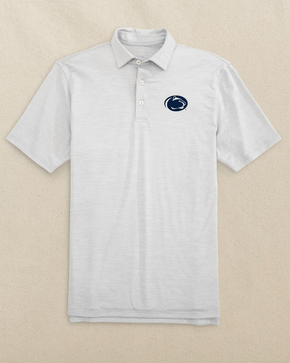 The front view of the Southern Tide Penn State Nittany Lions Driver Spacedye Polo by Southern Tide - Slate Grey