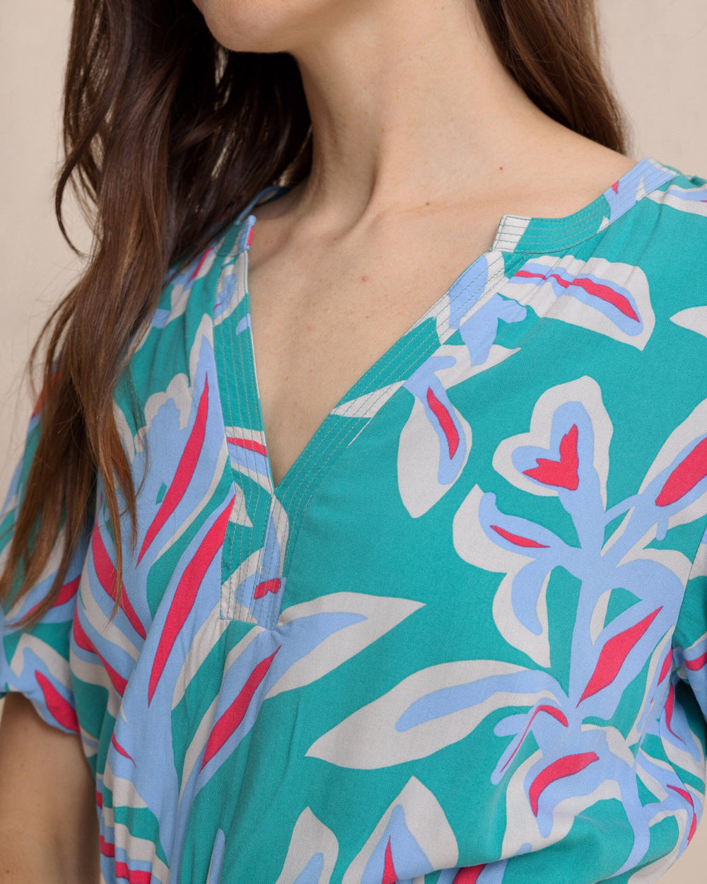 The detail view of the Southern Tide Penni Vintage Gardens Midi Dress by Southern Tide - Spruce Shade