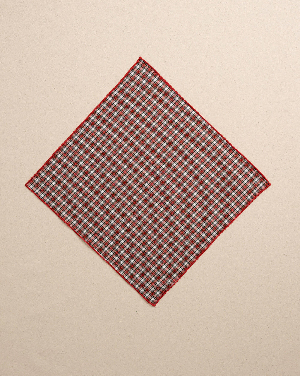 The front view of the High Cotton Peppermint Plaid Cotton Pocket Square at Southern Tide - Red