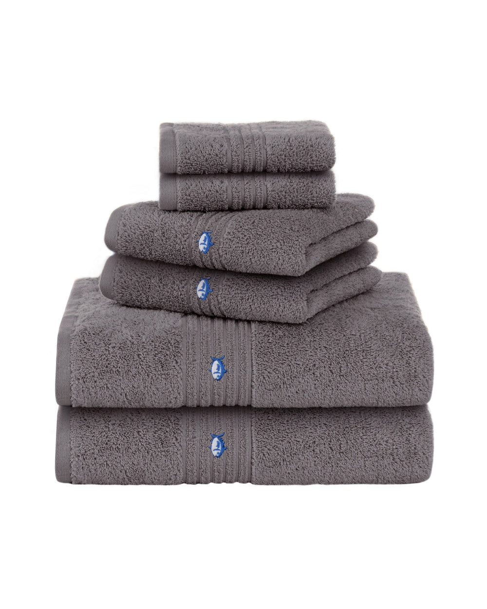 The front view of the Southern Tide Performance 5.0 Bath Towel 6-Piece Set in Nautical Grey by Southern Tide - Nautical Grey