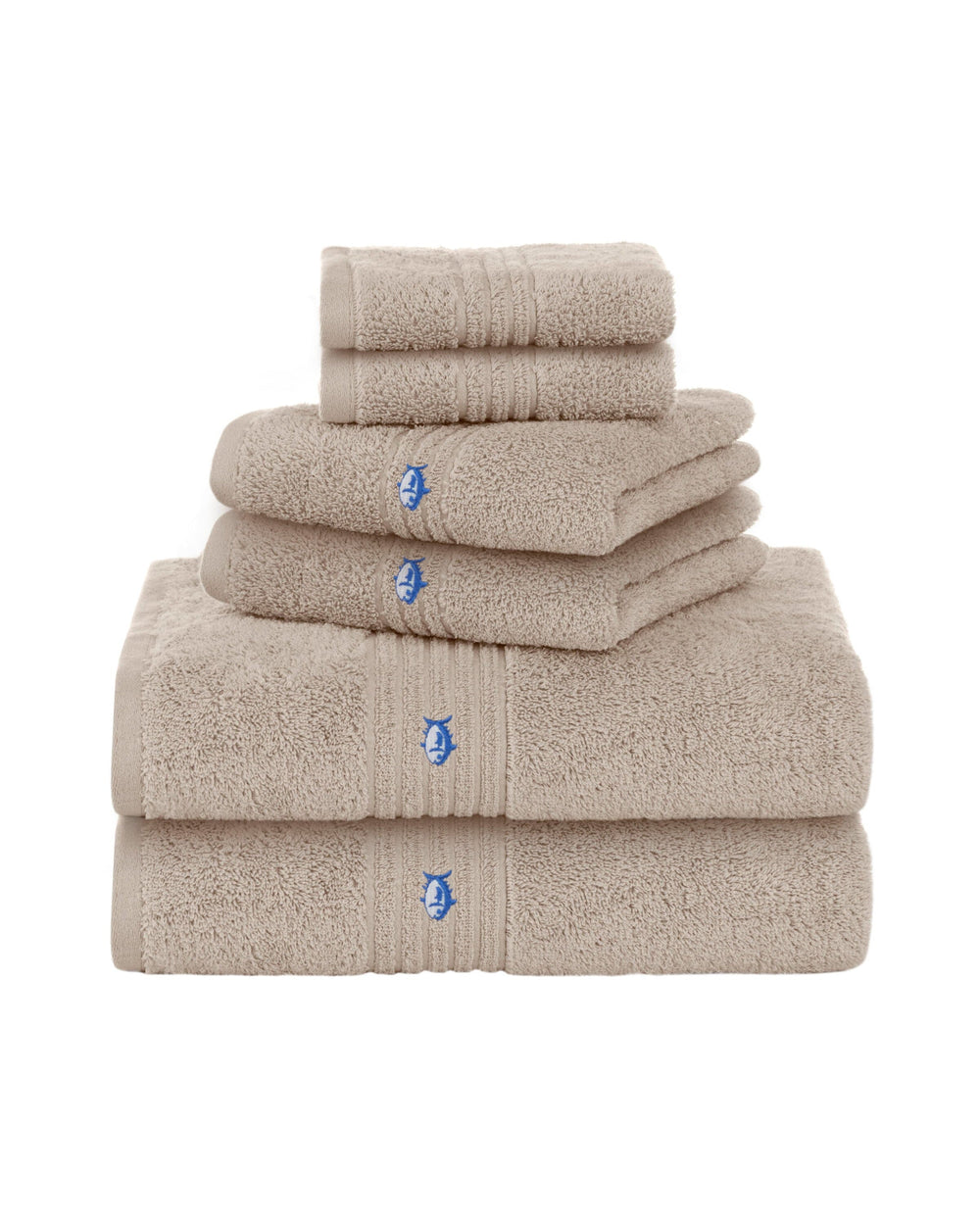 The front view of the Southern Tide Performance 5.0 Bath Towel 6-Piece Set in Sand by Southern Tide - Sand