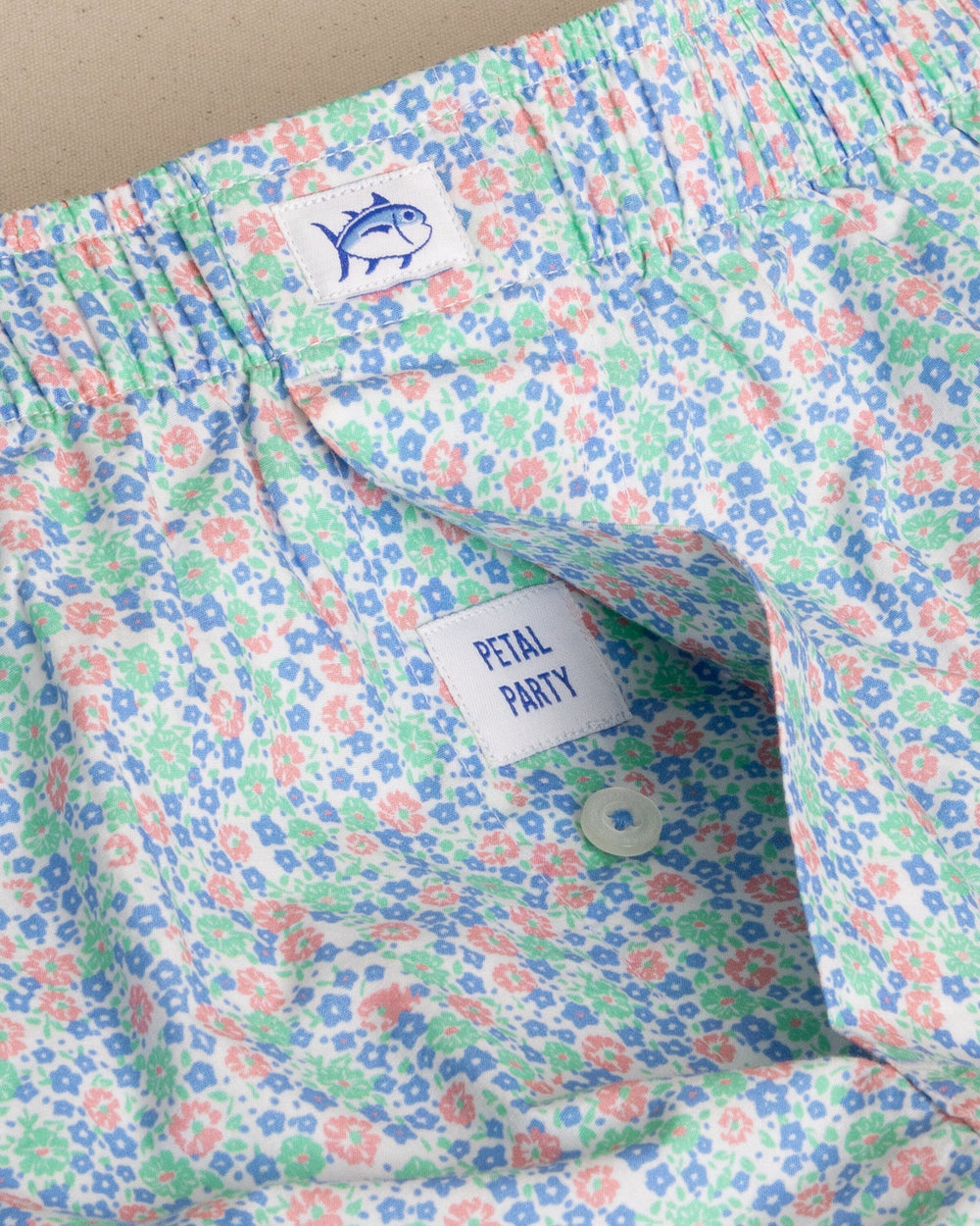 The detail view of the Southern Tide Petal Party Boxer by Southern Tide - Classic White