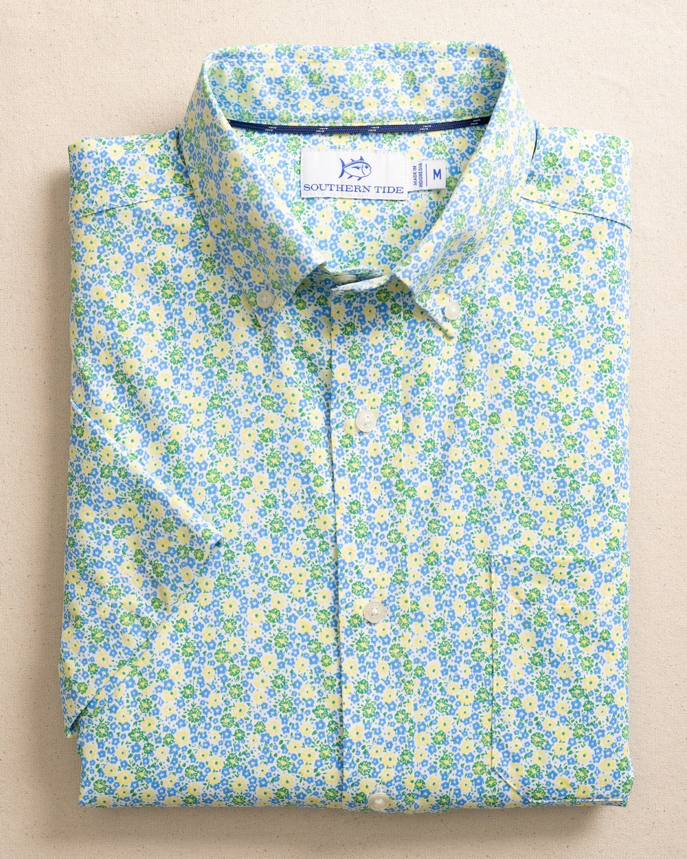 The front view of the Southern Tide Petal Party Intercoastal Short Sleeve Sport Shirt by Southern Tide - Tuscan Sun