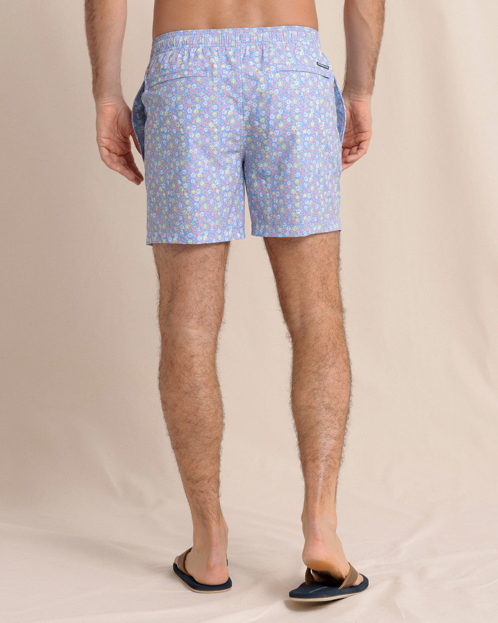 The back view of the Southern Tide Petal Party Swim Trunk by Southern Tide - Petal Pink