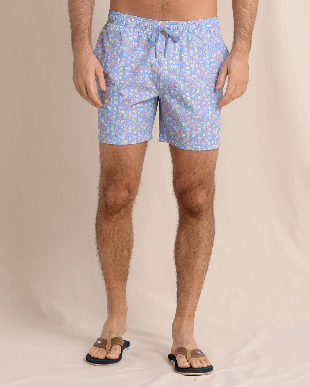 The front view of the Southern Tide Petal Party Swim Trunk by Southern Tide - Petal Pink