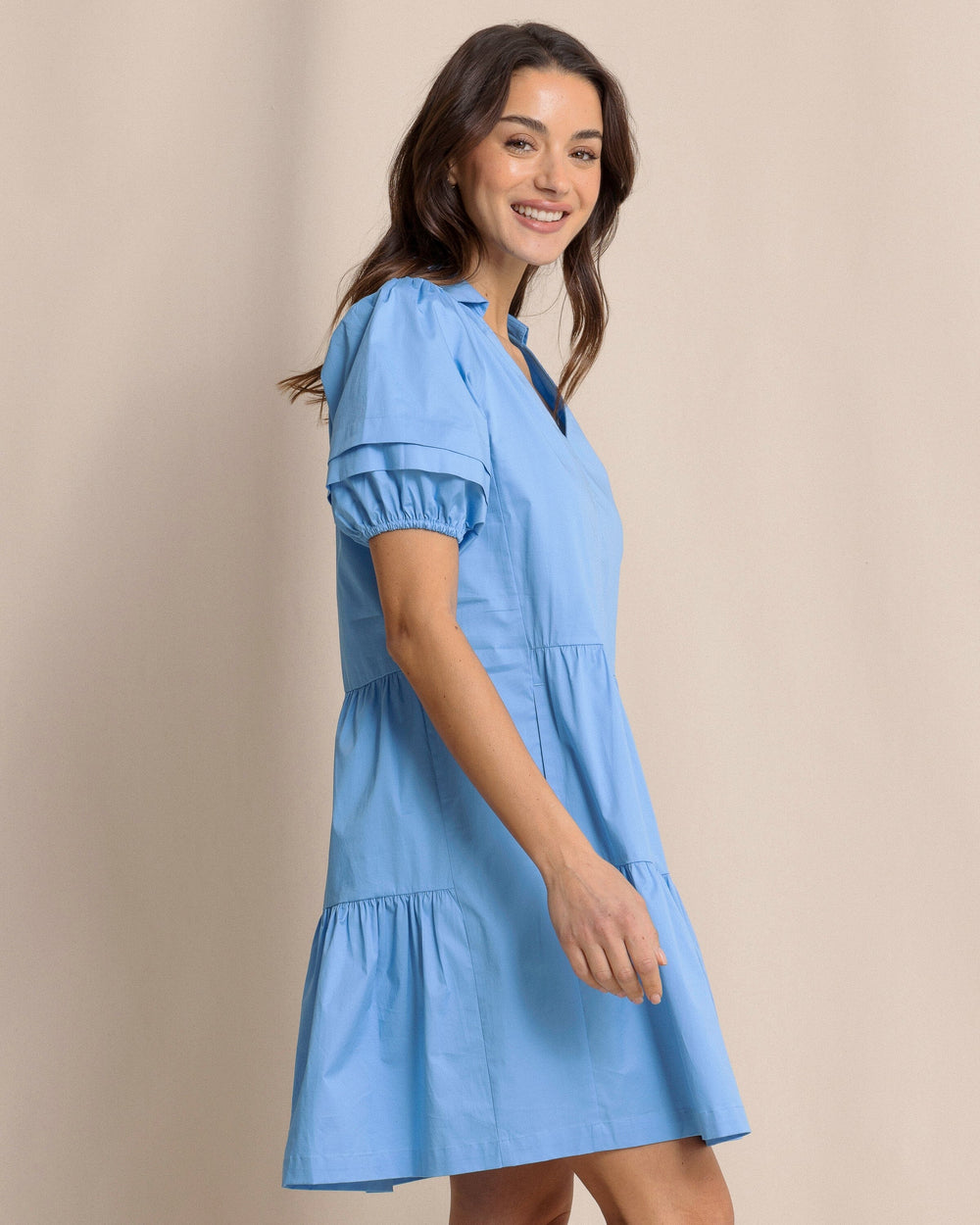 The side view of the Southern Tide Piper Short Sleeve Dress by Southern Tide - Boat Blue