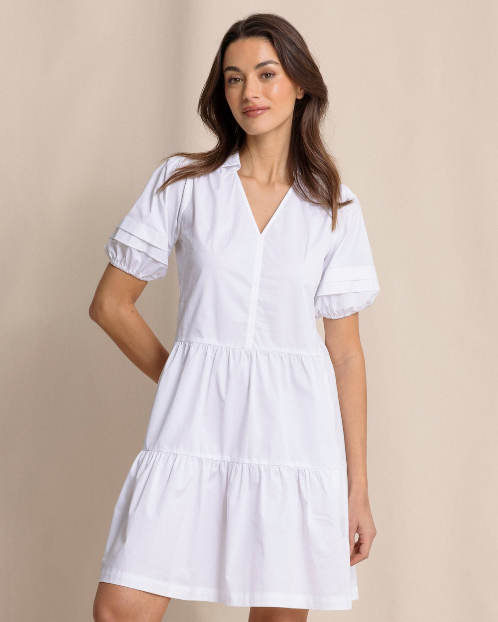 The front view of the Southern Tide Piper Short Sleeve Dress by Southern Tide - Classic White