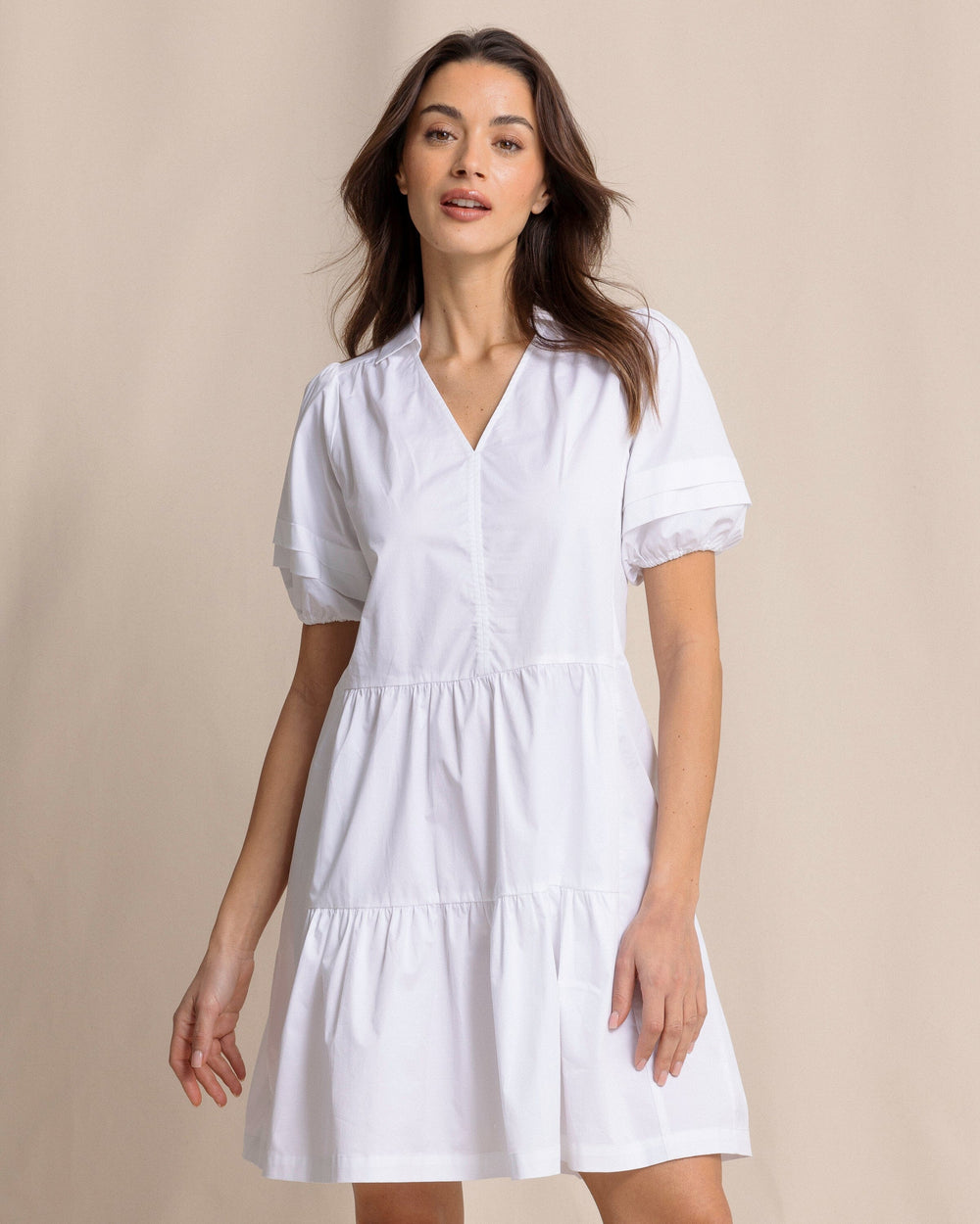 The front view of the Southern Tide Piper Short Sleeve Dress by Southern Tide - Classic White