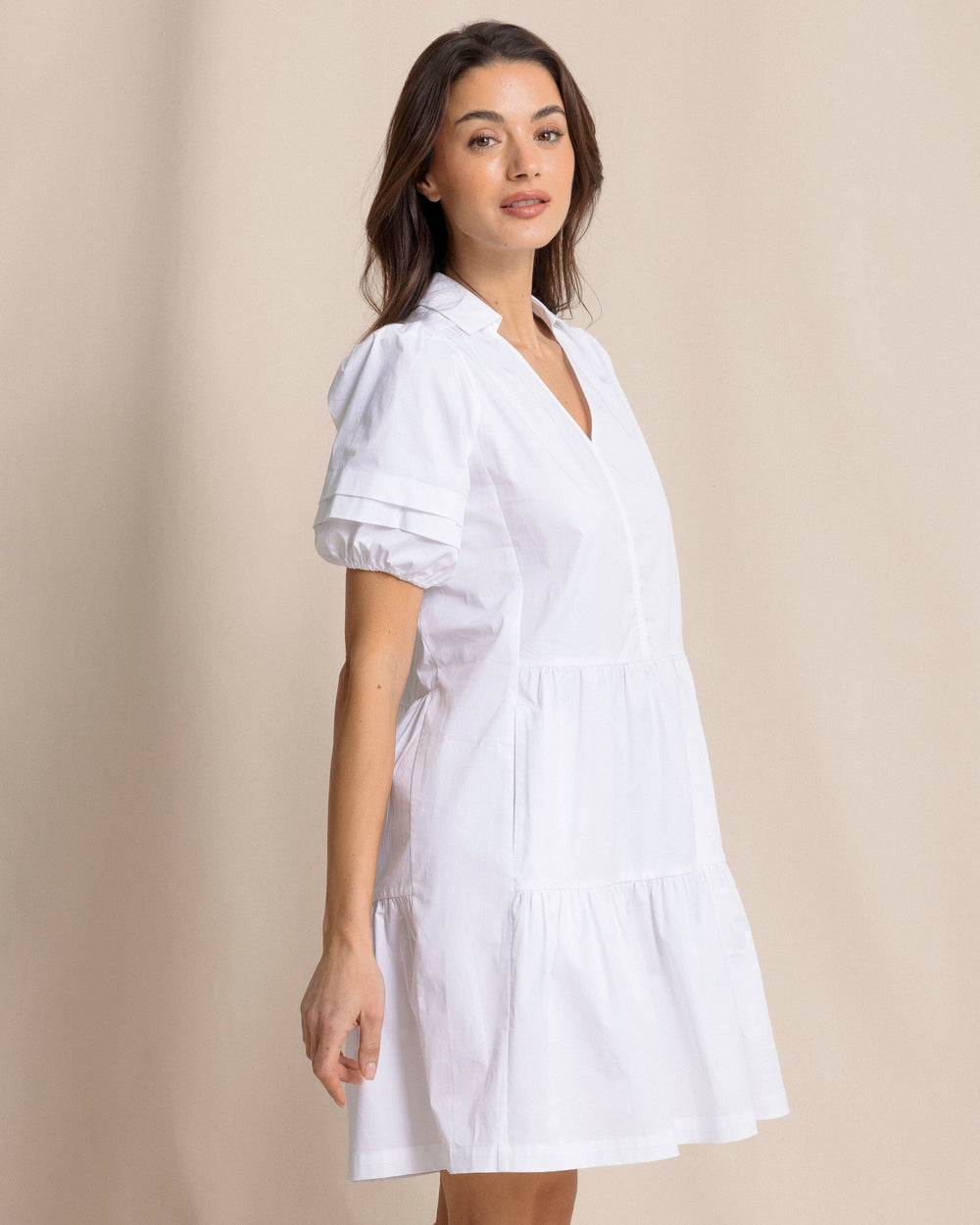 The side view of the Southern Tide Piper Short Sleeve Dress by Southern Tide - Classic White
