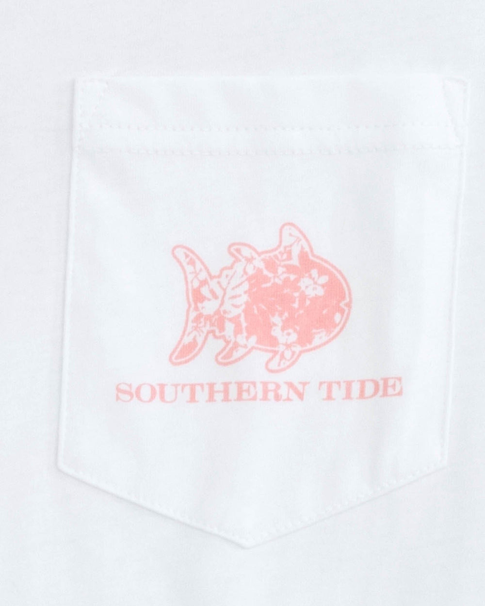 The detail view of the Southern Tide Plumeria Short Sleeve T-Shirt by Southern Tide - Classic White