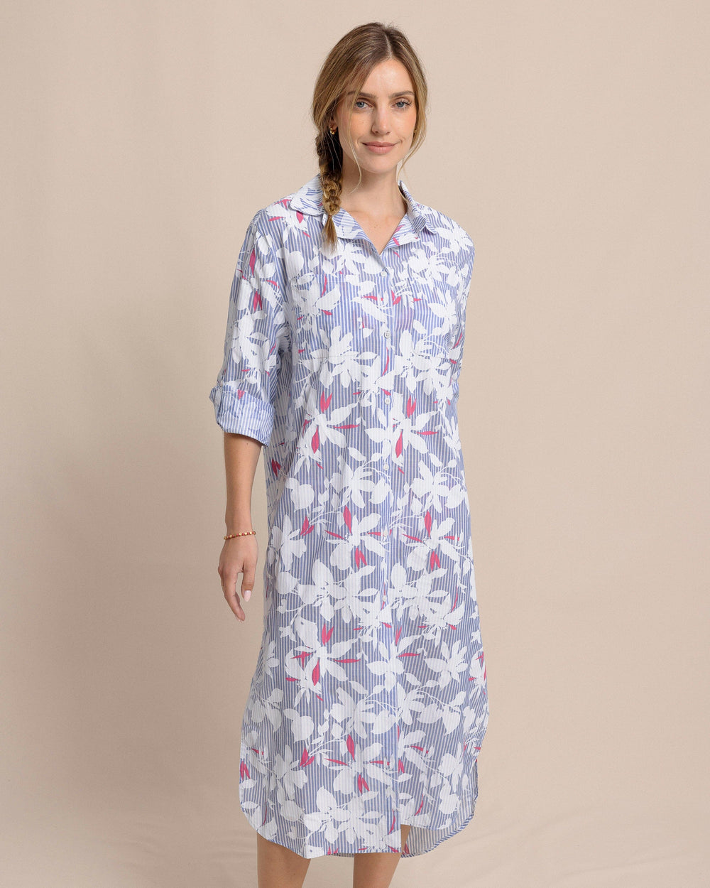 The front view of the Southern Tide Polly Blossom Bay Cover Up by Southern Tide - Cobalt Blue