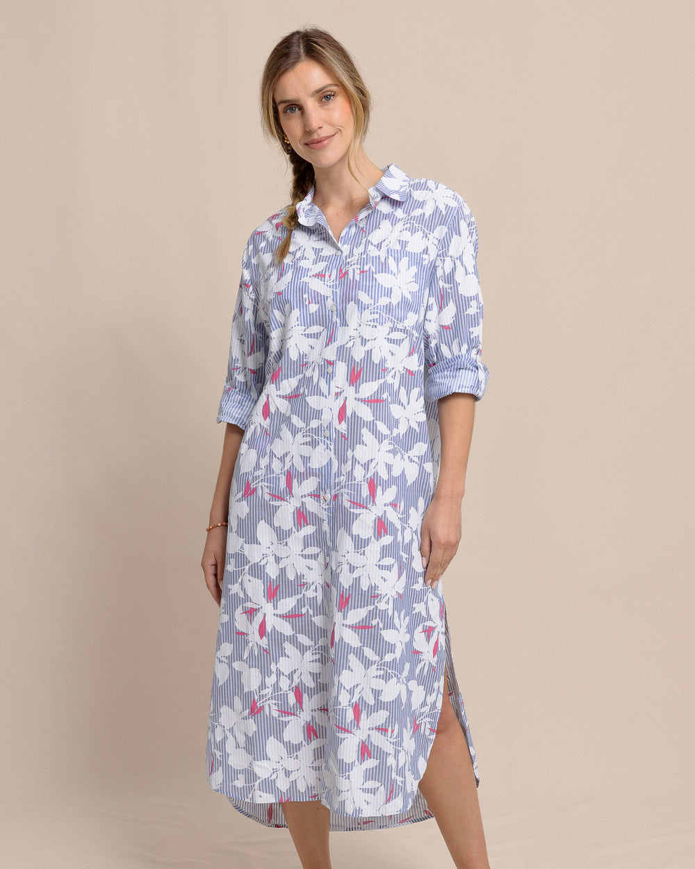 The front view of the Southern Tide Polly Blossom Bay Cover Up by Southern Tide - Cobalt Blue