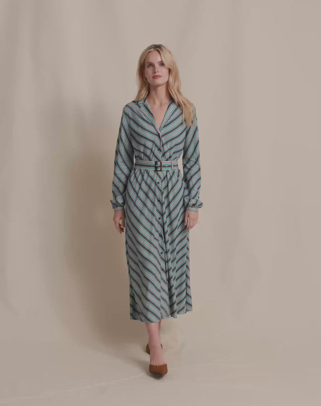 The runway view of the Southern Tide Clarissa Stripe Maxi Dress by Southern Tide - Dress Blue