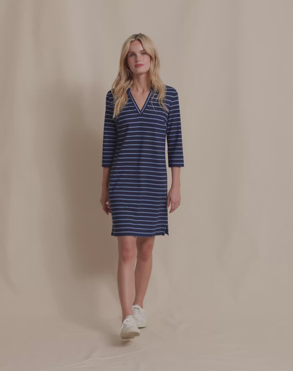 The runway view of the Southern Tide Alicia Stripe Dress by Southern Tide - Dress Blue