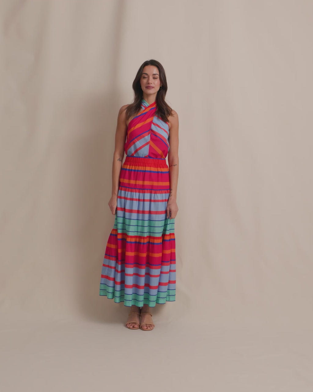 The video view of the Southern Tide Fallon Calypso Cay Stripe Halter Top by Southern Tide - Calypso Berry