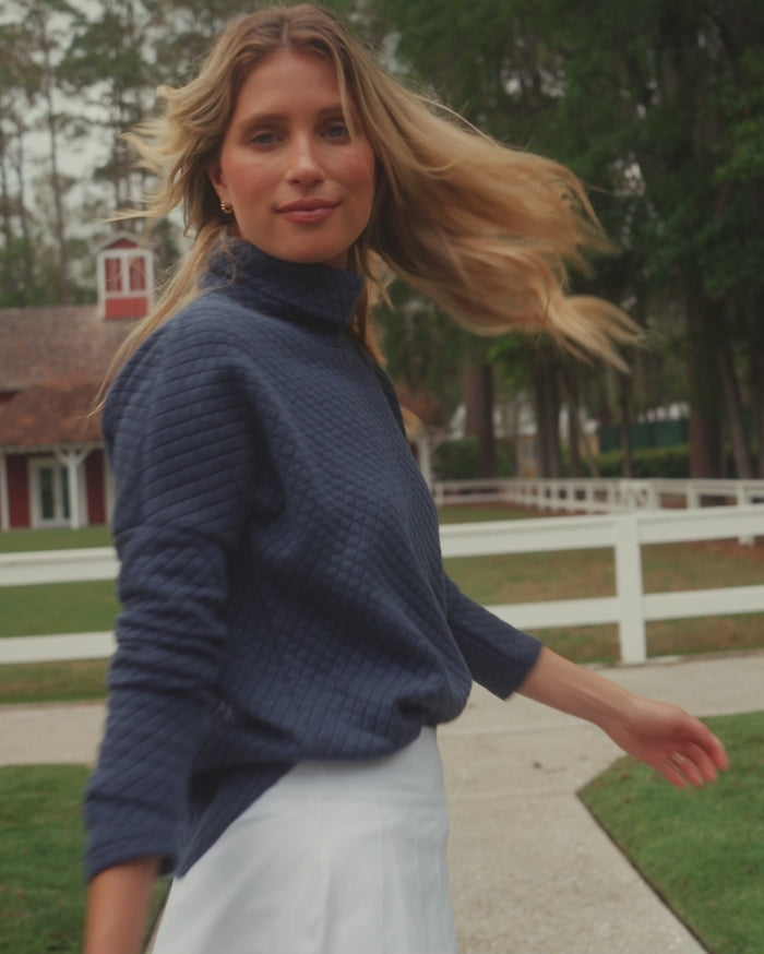 The video view of the Southern Tide Mellie MockNeck Sweatshirt by Southern Tide - Nautical Navy