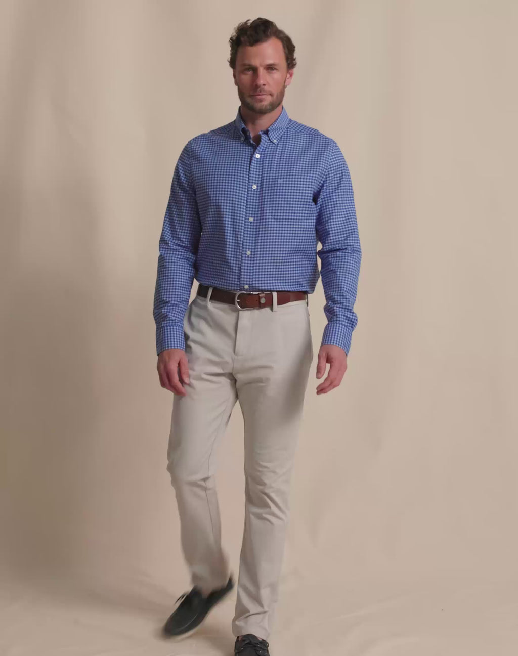 The runway view of the Southern Tide Silver Lake Plaid Skipjack Sport Shirt by Southern Tide - Surf Blue
