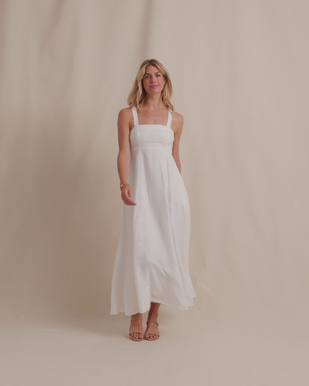 The video view of the Southern Tide Leighton Linen Tie Back Maxi Dress by Southern Tide - Classic White